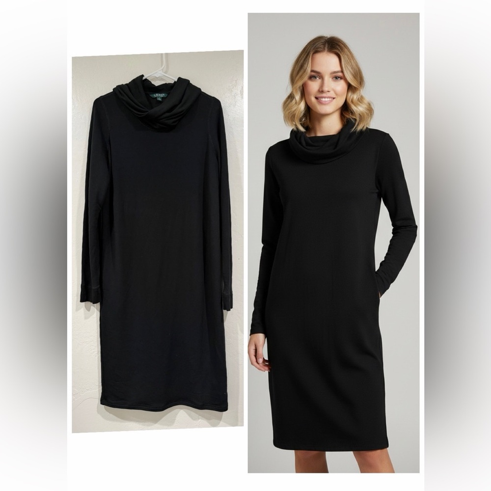 Ralph Lauren Black Cowl Neck Long Sleeve Dress size M